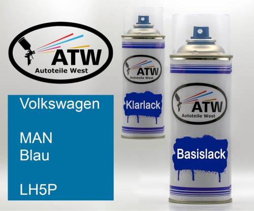 Volkswagen, MAN Blau, LH5P: 400ml Sprühdose + 400ml Klarlack - Set, von ATW Autoteile West.